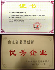 萍乡变压器厂家优秀管理企业证书